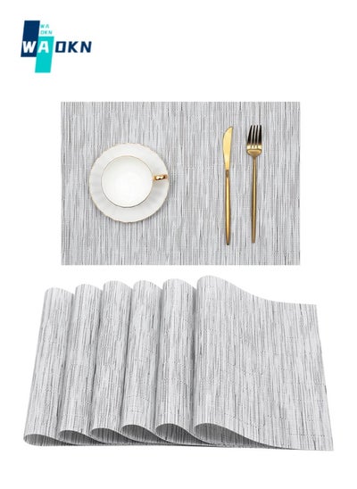 Buy Set of 6 PVC Woven Placemats, Vinyl Heat-resistant Table Mats Washable Dining Room Kitchen Table Mats, Home Dining Table Coffee Table Decoration (Grey) in Saudi Arabia