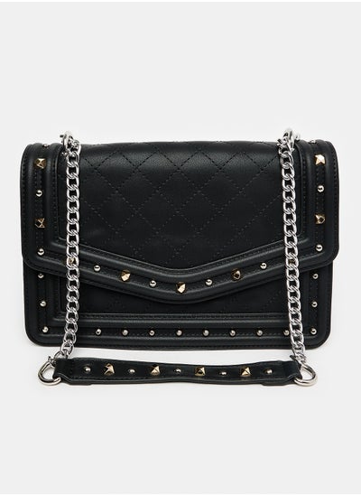 اشتري Studded Stitched Leather Shoulder Bag في مصر