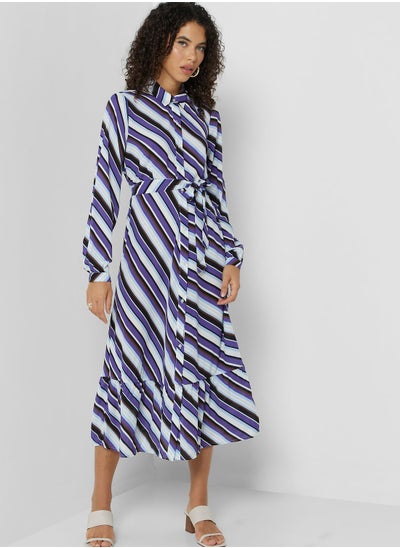 اشتري Ruffle Hem Tie Detail Shirt Dress في الامارات