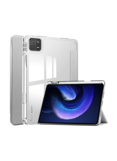 اشتري Case with Pen Holder for Xiaomi Pad 6 / Pad 6 Pro,  Transparent Hard Shell Back Trifold Smart Cover Protective Slim Case for Xiaomi Mi Pad 6 /Pad 6 Pro 11” 2023 Release (Silver) في الامارات