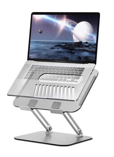 Buy Aluminum Laptop Stand for Desk, Adjustable Ergonomic Riser for Collaborative Work, Natural Heat Dissipation, Compatible with MacBook, Dell XPS, HP, Portable, Fits 10 17.3 Laptops, Silver in UAE