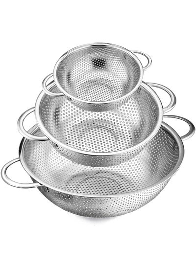 Buy 3 Piece Stainless Steel Mesh Micro Perforated Strainer Colander Set (1 Quart, 2.5 Quart and 4.5 Quart) in UAE