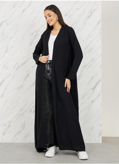 Buy Textured Fitted Sleeves Open Front Abaya in Saudi Arabia