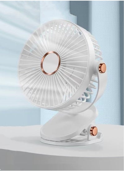 Buy 1-Piece Portable Rechargeable Clip Fan with Night Light 5 Speed Settings White 21.7x17.5 cm in UAE