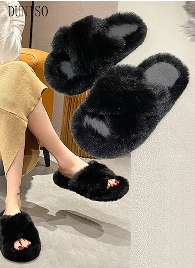 Buy Breathable and Comfortable House Slippers for Women Indoor and Outdoor Soft Plush Womens Fluffy Furry Open Toe House Shoes Slippers with Anti-Skid Sole in Saudi Arabia