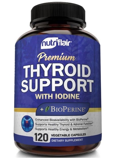 Buy Thyroid Support Complex with Iodine, Black Pepper - 120 Capsules - Energy & Focus Supplement Formula for Women and Men, Boosts Brain Function & Metabolism, Concentration - Pills with B12, Ashwagandha in UAE