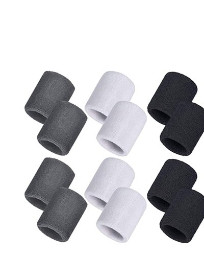 Buy Absorbent Sweat Bands, 12 Pack Unisex wristbands Sports Cotton Wrist Brace Provide Support for Weak Wrist, Wrist Sprains for Men and Women, Tennis, Running, Gym, Out Sport Black, White, Gray in Saudi Arabia