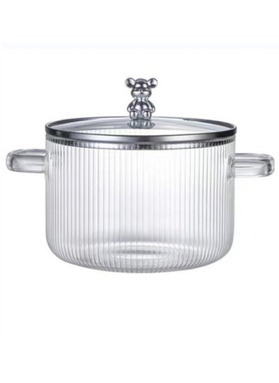 Buy Heat Resistant Food Grade Clear Stripe Glass Cooking Pot With Lid Suitable For Stove top Microwave Induction in UAE