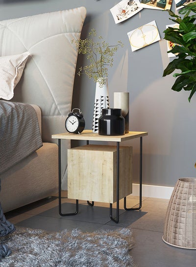 Buy Acres Nightstand Manufacture Wood Combine With Stylish Metal Legs For Multifunctional Side Table End Table Oak 40x40x45 cm in UAE