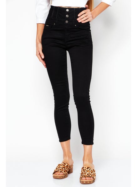 Buy Women Skinny Fit Dark Wash Stretchable Denim, Black in UAE