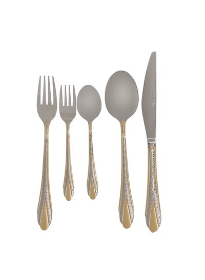 Buy Engraved Golden Cutlery Set Of 30 Pieces in UAE