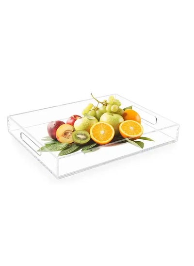 Buy Clear Serving Tray, Acrylic Decorative Serving Trays with Handles for Kitchen Dining Room Table Ottoman Vanity Countertop 16" x 12" in Saudi Arabia