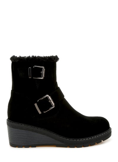 Buy Faux Fur Harness Boots in Black in UAE