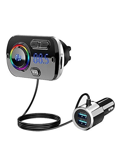 اشتري Bluetooth FM Transmitter for Car, Bluetooth 5.0 Wireless Car Adapter with QC3.0 & 5V/2.4A Dual Charging Port, Easy Attached to Air Vent, Hands Free Car Kit, Music Player, Black في السعودية