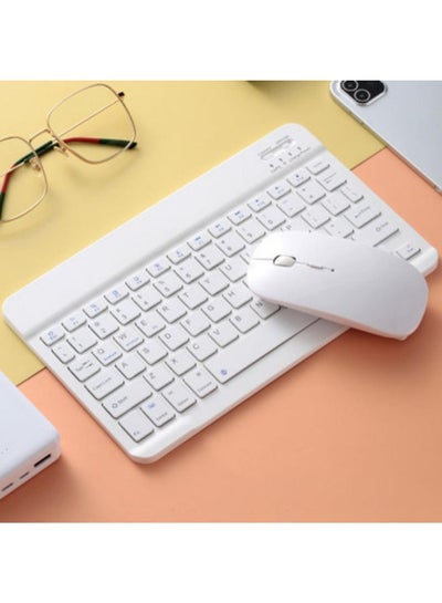 Buy Bluetooth Keyboard and Mouse Combo Ultra-Slim Portable Compact Wireless Mouse Keyboard Set for IOS Android Windows Tablet Phone iPhone iPad Pro Air Mini (White) in UAE