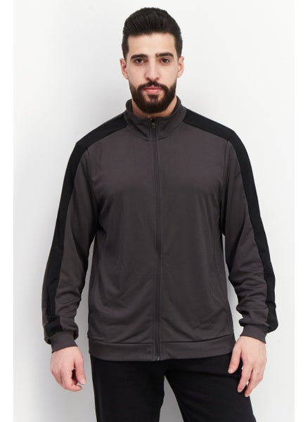 اشتري Men Sportswear Fit Plain Training Full Zip Sweatshirt, Charcoal/Black في الامارات