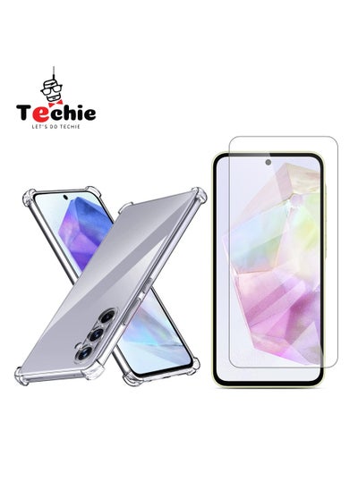 Buy Samsung Galaxy A35 Case and Screen Protector Combo Pack 2 in 1 - Transparent TPU Bumper Case with HD Tempered Glass Screen Protector in Saudi Arabia