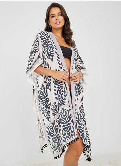 اشتري Damask Print Pom Pom Detail Beach Kimono في السعودية