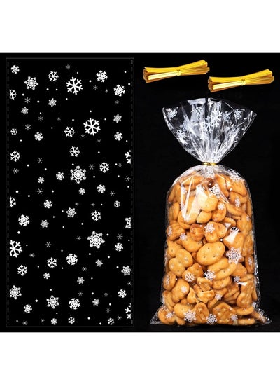 Buy 100Pcs Christmas Cellophane Bags, Clear Snowflake Cookie Candy Treat Bags With Twist Ties For Xmas Holiday Gift Party Favors (White Style 3) in UAE