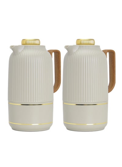 Buy 2-Piece Coffee And Tea Vacuum Flask Green Grey/Gold 1 Liter in Saudi Arabia