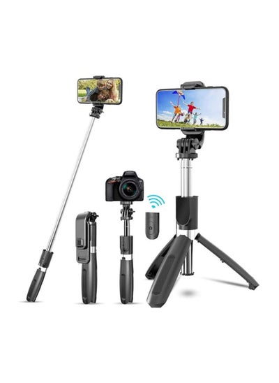 Buy Selfie Stick, 3 in 1 Extendable Selfie Stick Tripod with Detachable Bluetooth Wireless Remote Phone Holder for iPhone 12/Xs/iPhone 8/iPhone 11/11pro, Galaxy S10/S9 Plus/S8/Note8, LG (L02, Black) in UAE