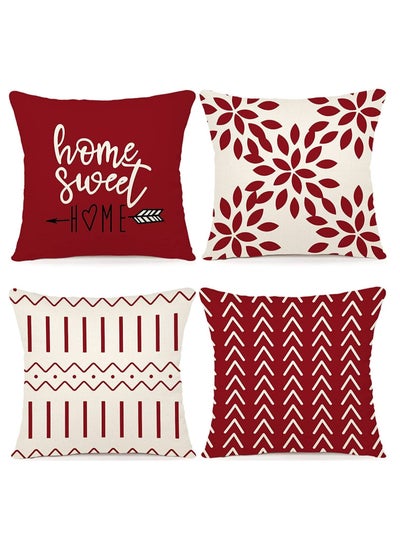 اشتري Pillow Covers Modern Sofa Throw Pillow Cover Decorative Outdoor Linen Fabric Pillow Case for Couch Bed Car Home Sofa Couch Decoration Red 18x18 Set of 4 في الامارات