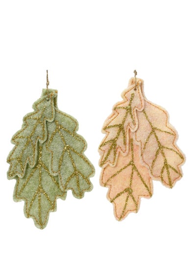 Buy Kaemingk Leaves Felt Glitters Cream Green 16.5Cm, Assorted 1 Piece in UAE