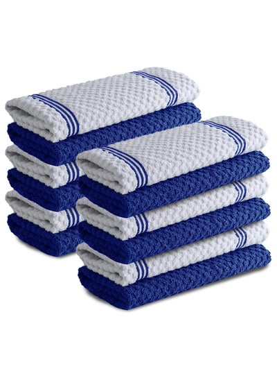 اشتري Infinitee Xclusives Premium Kitchen Towels - Blue [Pack of 12] 100% Cotton Kitchen Hand Towels 15 x 25 Inches - Dish Towels for Kitchen في الامارات