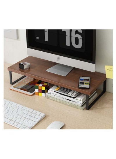 Buy Wooden monitor stand, office home, desktop storage rack, suitable for laptops, desktop computers, iMac, (50x20x9cm  walnut color) in UAE