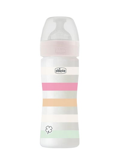 Buy Well-Being Plastic Feeding Bottle 250ml Medium Flow 2m+ Silicone, White in Egypt