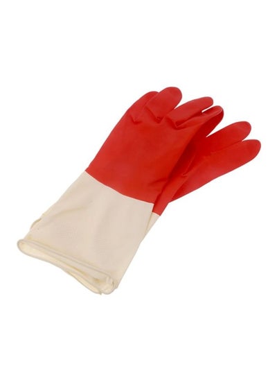 Buy Gloves Large Flock Lined Latex 12.5CMx30CM Reusable gloves Waterproof Tear-Proof White/Red in Saudi Arabia