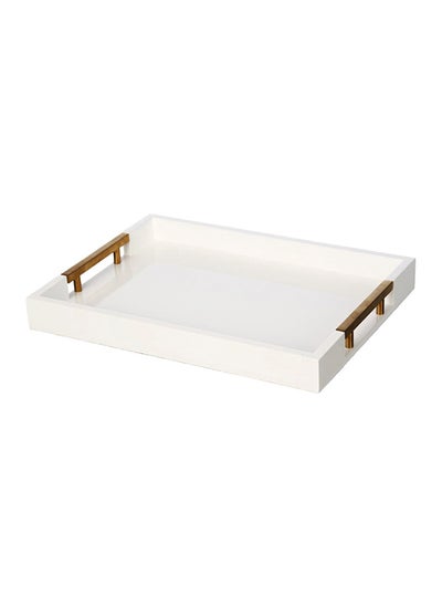 Buy Rectangular Wooden Tray with Handle White and Gold 5 x 30 x 40 cm Y1K150055-W in Saudi Arabia