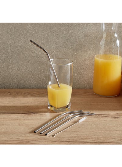 Buy Easy Chef 5-Piece Steel Straw with Cleaning Brush Set 0.5x22x0.5 cm in UAE