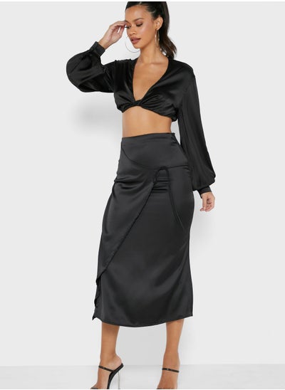 Buy Tie Side Satin Skirt in Saudi Arabia