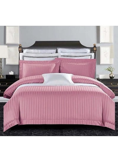 Buy DOLTRI - 3-Piece Stripped 150 TC Cotton Sateen Bedsheet Set King Size Premium Collection (1 Bedsheet + 2 Pillow Cases) (Pink) in UAE