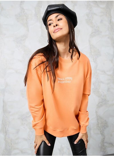 Buy Regular Fit Slogan Sweatshirt with Long Sleeve in Saudi Arabia