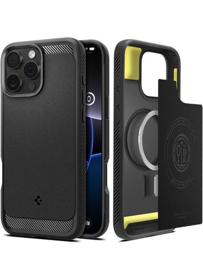 اشتري Rugged Armor MagFit iPhone 16 PRO Case Cover with MagSafe and Carbon Fiber Textures (2024) - Matte Black في الامارات