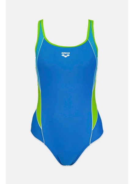 Buy Women Training Doodle One Piece Swimsuits, Blue and Turquoise and Leaf White in Saudi Arabia