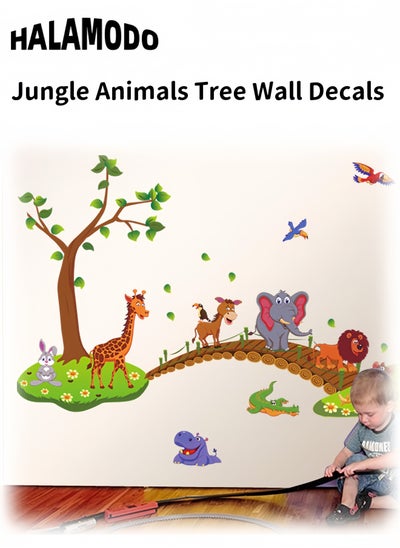 Buy Jungle Animals Tree Wall Decals Elephant Giraffe Lion Donkey Walking on Bridge Wall Stickers Art Decor for Baby Kids Boys Girls Children Bedroom Living Room Bathroom Classroom Playroom Nursery in UAE