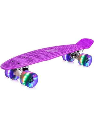 Buy 22 Inch Full Mini Cruiser Retro Skateboard for Kids Teens Adults Flashing Wheels with Integrated T-Shaped Skateboard for Beginners in Egypt
