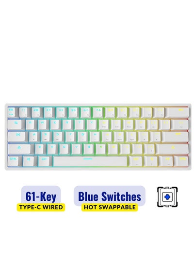 Buy Mechanical Keyboard 61 Keys PBT Translucent Dual-Color Injection Keycaps RGB Backlight Detachable Type-C 60% Wired Gaming Keyboard White - Blue Switch in UAE