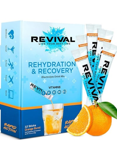 Buy Rapid Rehydration Electrolytes Powder - High Strength Vitamin C, B1, B3, B5, B12 Supplement Sachet Drink, Effervescent Hydration Orange Burst, 12 Count - Pack Of 1 in Saudi Arabia