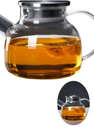 Buy Stovetop Safe Glass Transparent Teapot for Loose Leaf Tea and Flower Tea, Coffee Tea, Herbal Beverages Glass Pot 1000ML in Saudi Arabia