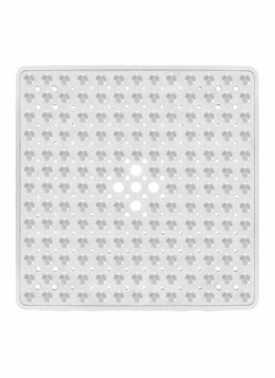 Buy Square Shower Mat Non Slip Anti Mould Machine Washable Bathtub Mat with Suction Cup Safety Bath Mat, Antibacterial Rubber Kids Shower Mat with Drain Holes, 53 × 53cm, Transparent White in Saudi Arabia