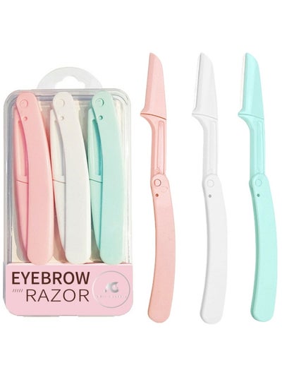 Buy 3 Pieces Eyebrow Razor For Women Pink/White/Green in UAE