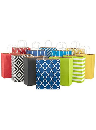 Buy 12" Large Paper Gift Bag Assortment Pack Of 12 In Blues Red Yellow Black Solids And Geometric Patterns For Birthdays Father'S Day Holidays And More in UAE