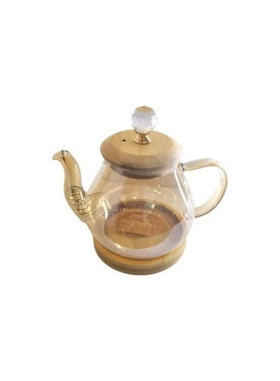 Buy 1 Piece Glass Water Pitcher with Wodden Lid & Wodden Base, Glass Water Kettle, Stovetop Glass Borosilicate Teapot, Glass Teapot, for Tea Coffee. (850 Ml) in Egypt
