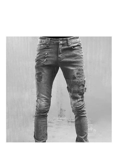 اشتري New Motorcycle Personality Trend Stretch Small Foot Jeans في الامارات