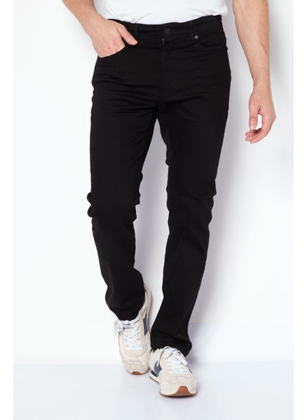 اشتري Men Regular Fit Solid Stretchable Denim Jeans, Black في السعودية