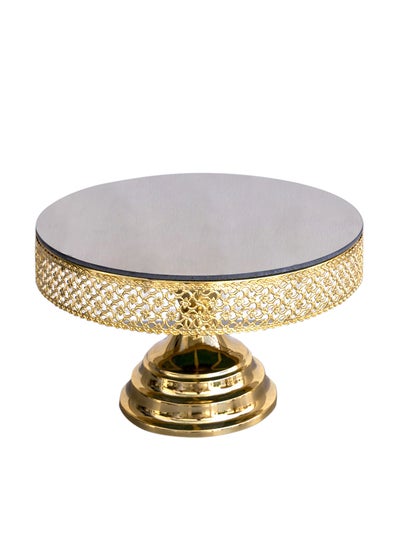 اشتري Glass Cake Serving Plate withStand Gold 30X17Cm في الامارات